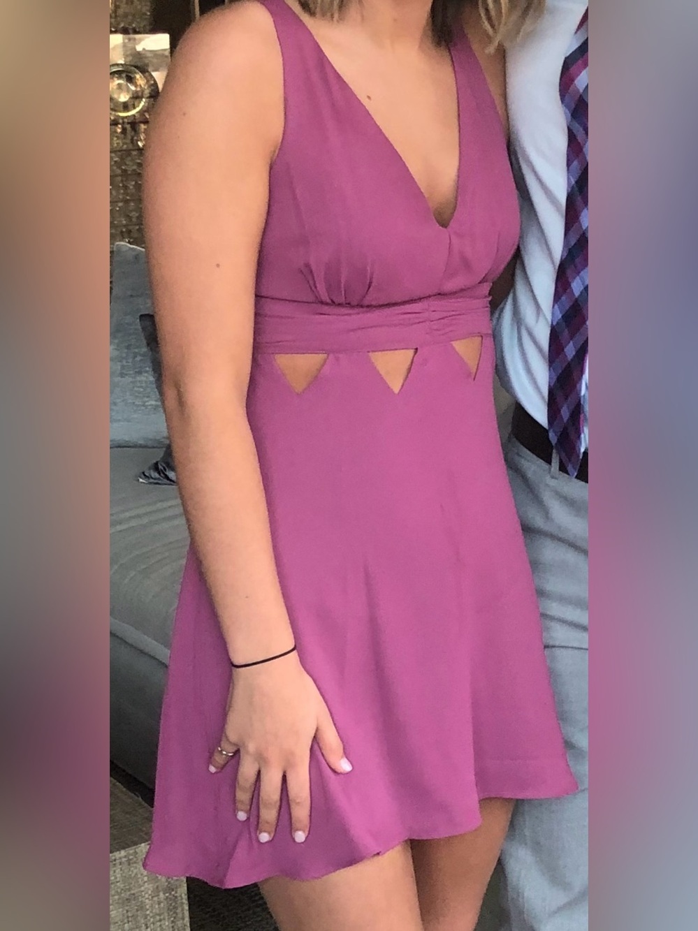 BCBGeneration PLUM Sleeveless V-Neck Mini Dress with Cutouts